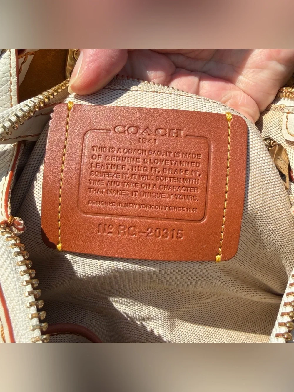 Coach White Pebbled Leather Shoulder Bag with Brown Handles and Pink Trim
